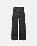 Inflation Button Detail Raw Baggy Jeans featuring distressed denim, button accents, and a relaxed fit, streetwear style.