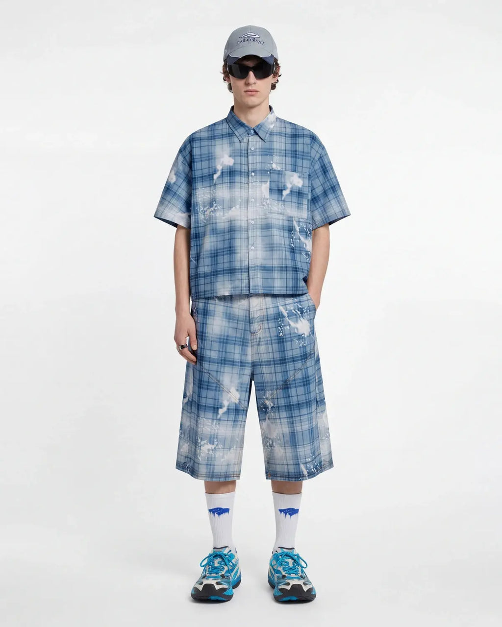 Inflation Streetwear boxy Tencel washed plaid print shirt with relaxed fit, featuring a stylish checkered pattern and casual design.