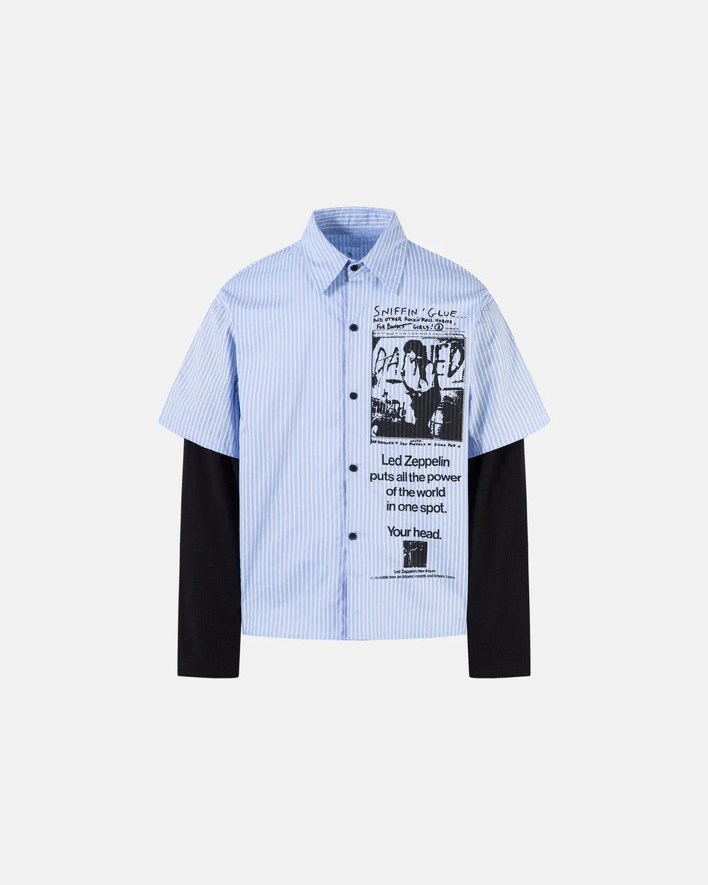 Inflation Streetwear striped graphic layered long-sleeve T-shirt with bold horizontal stripes and modern design, front view.