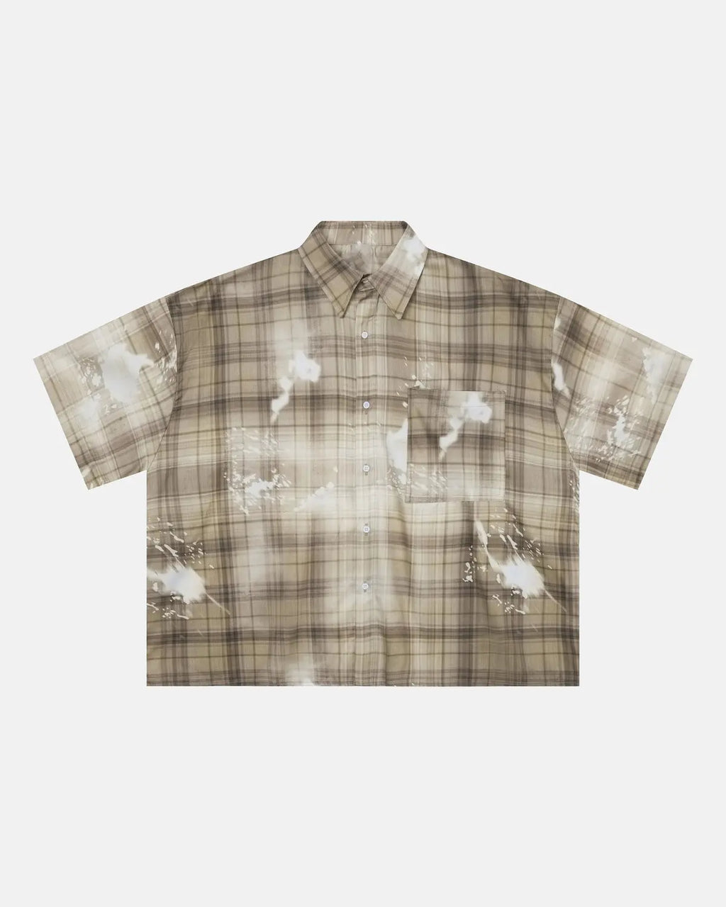 Inflation Streetwear boxy Tencel washed plaid print shirt with relaxed fit, featuring a casual button-up design and plaid pattern.