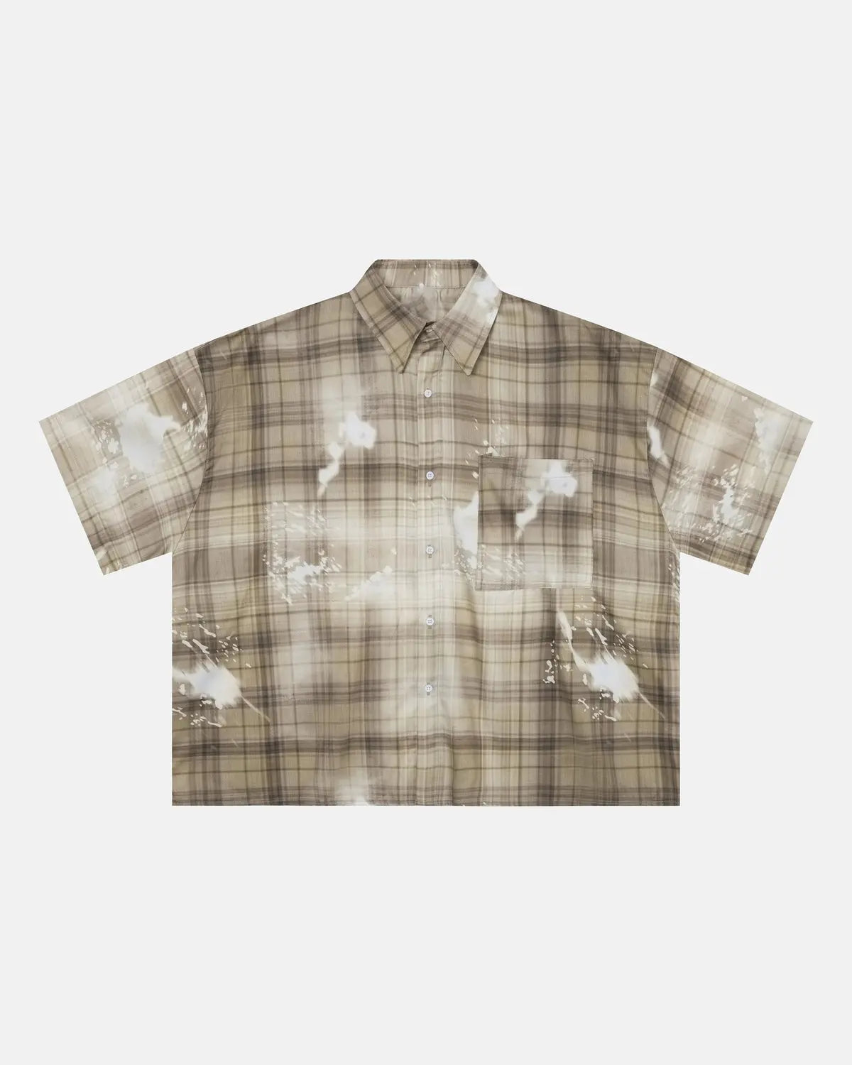 Inflation Streetwear boxy Tencel washed plaid print shirt with relaxed fit, featuring a casual button-up design and plaid pattern.