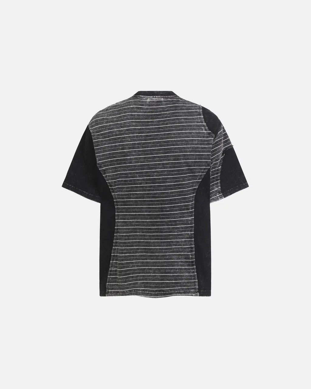 Inflation Streetwear striped patchwork washed t-shirt with multicolor design and casual fit, featuring bold stripes and patchwork details.