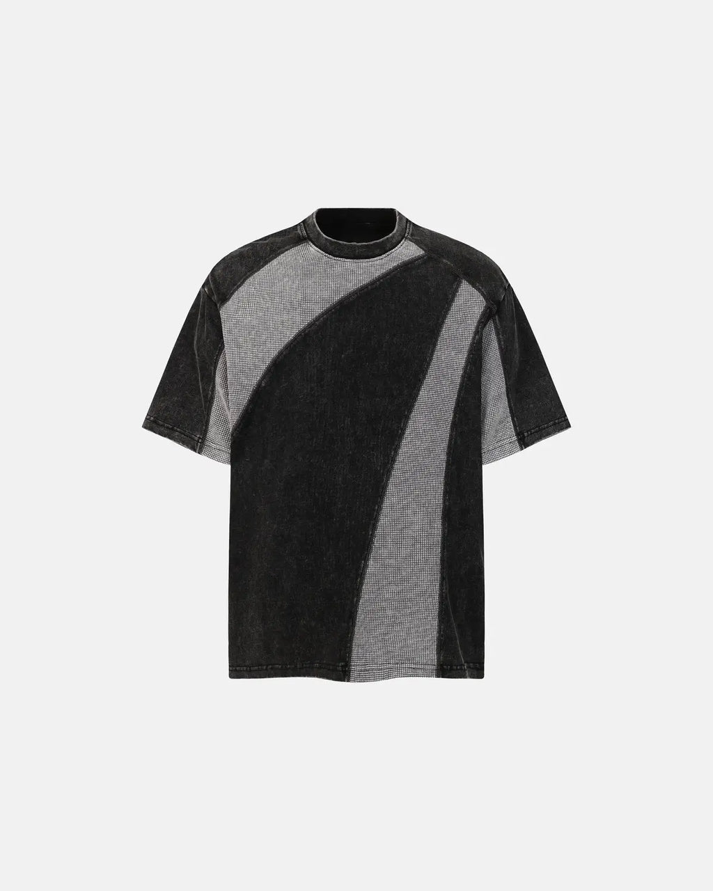 Textured patchwork washed T-shirt by INFLATION streetwear, featuring a casual fit and mixed fabric patches.