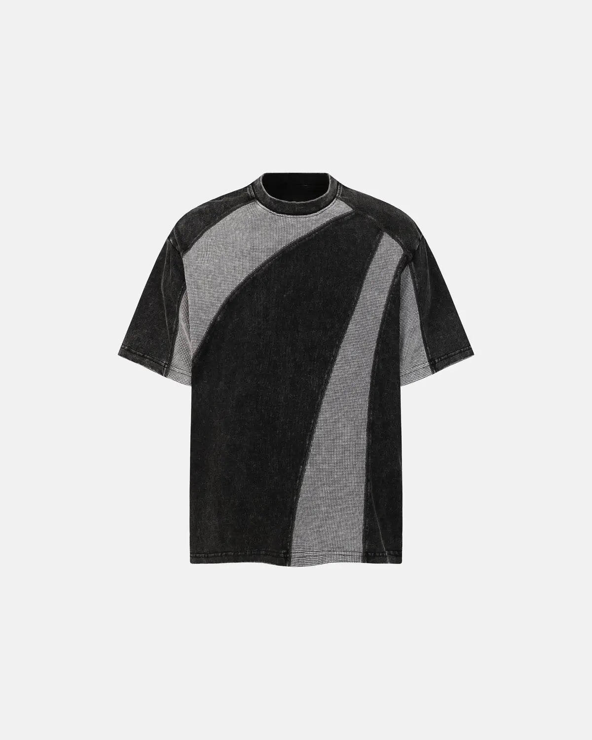 Textured patchwork washed T-shirt by INFLATION streetwear, featuring a casual fit and mixed fabric patches.