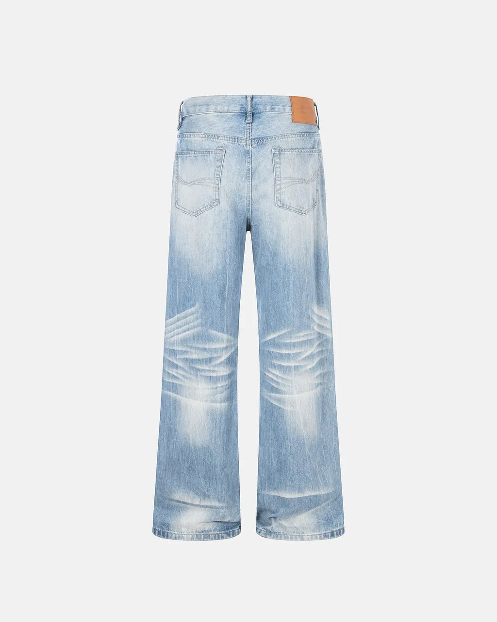 Vintage whiskered bootcut jeans by Inflation Streetwear, showcasing classic denim fit with distressed detailing and a relaxed style.