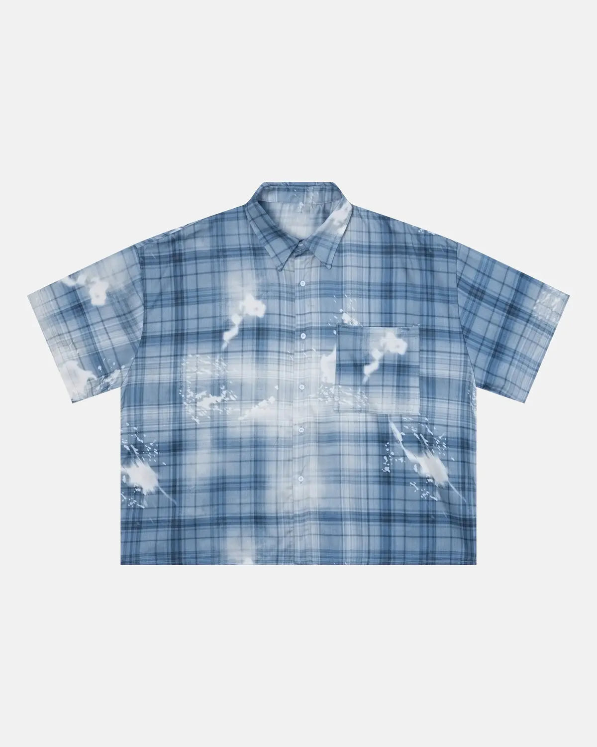 Boxy Tencel washed plaid print shirt by INFLATION, featuring a relaxed fit and casual streetwear style.