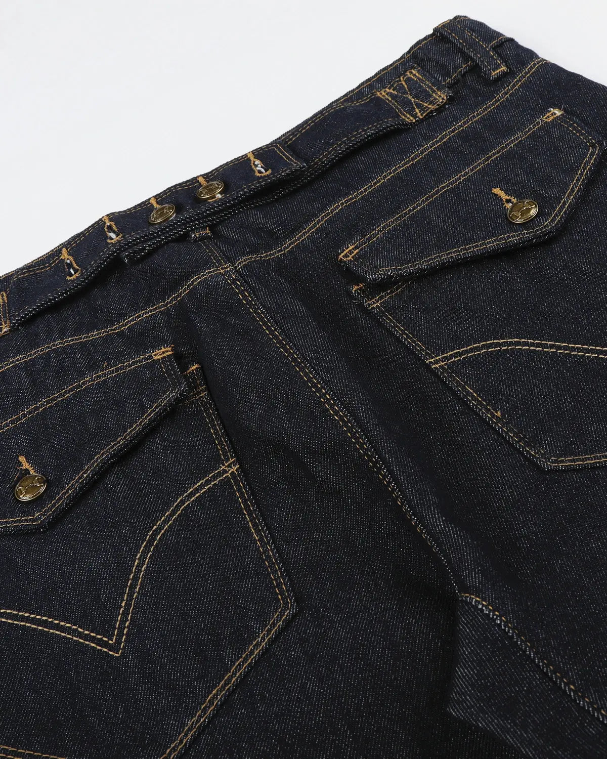 Raw Wash Barrel Jeans with Cinch Back from INFLATION Streetwear, showing relaxed fit denim with adjustable waistband and distressed details.