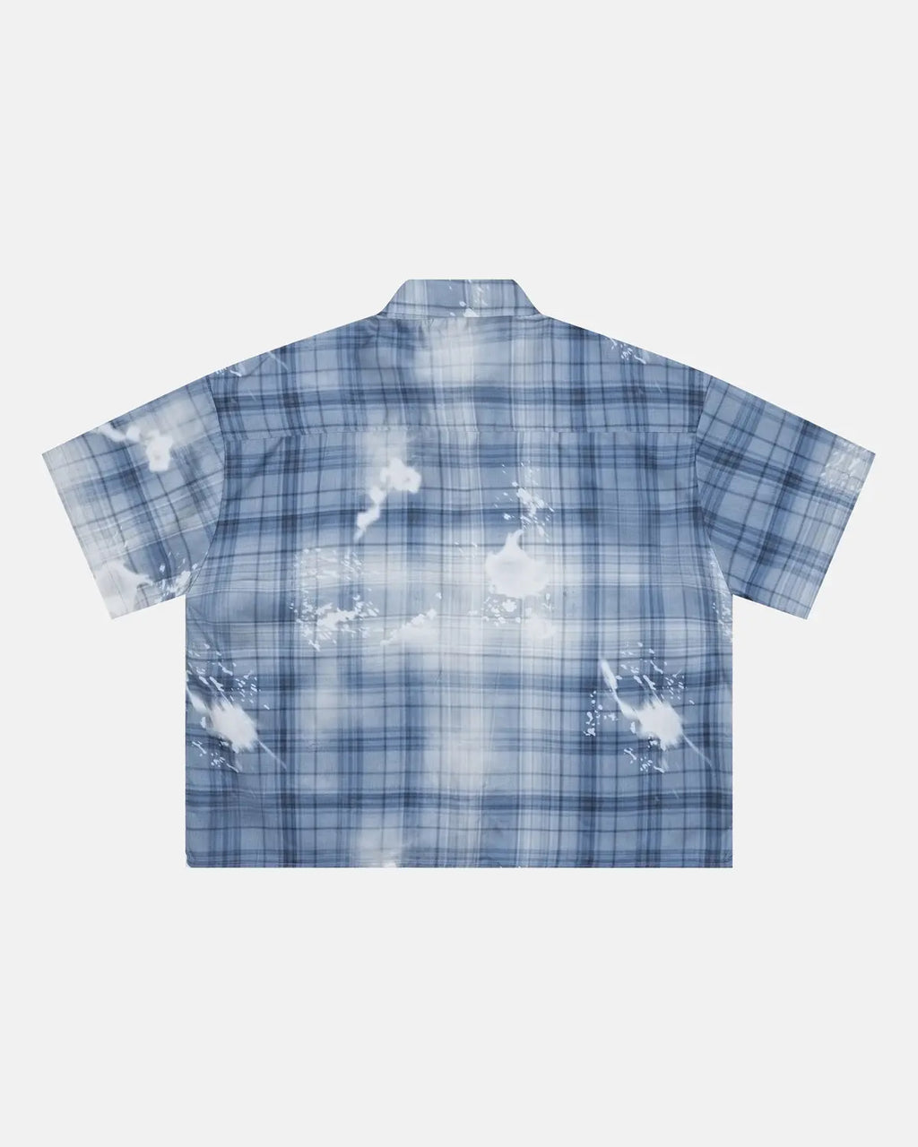 Inflation Streetwear boxy Tencel washed plaid print shirt displayed on a hanger, showcasing the casual, relaxed fit and plaid pattern.