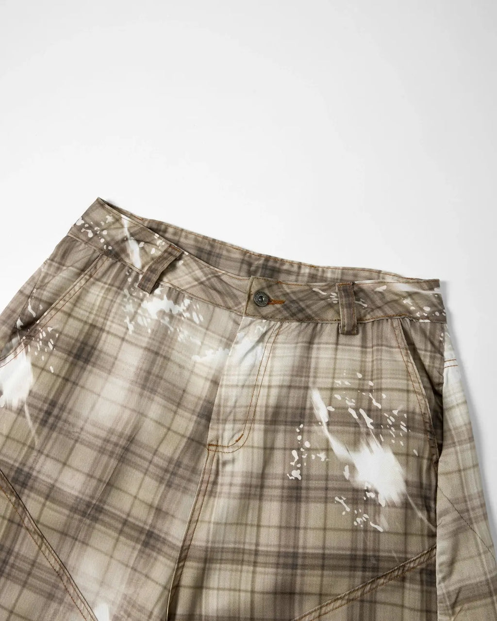 Inflation streetwear Tencel washed plaid print longline shorts, casual pants with a relaxed fit and stylish plaid pattern.