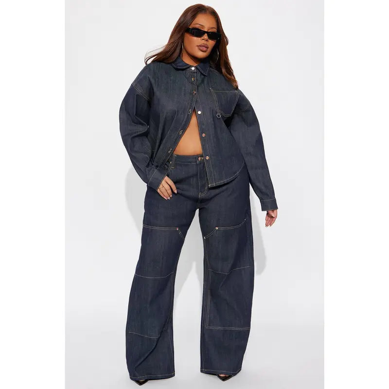 Women's Premium Selvedge Utility Straight Leg Denim Jeans Dark Denim