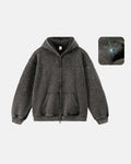 Distressed washed fleece rhinestone zip-up hoodie by Flation Streetwear, featuring a casual fit with sparkling rhinestone details.