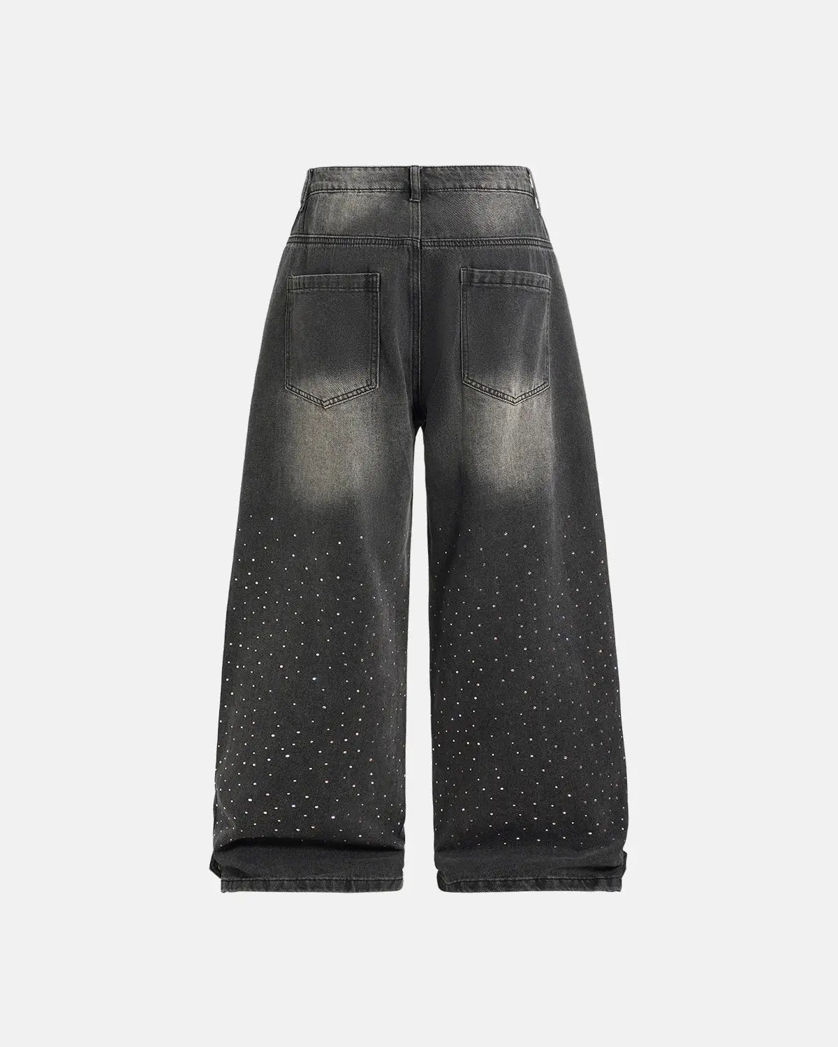 Colorful rhinestone wash baggy jeans from Flation Streetwear featuring vibrant embellishments and relaxed fit.
