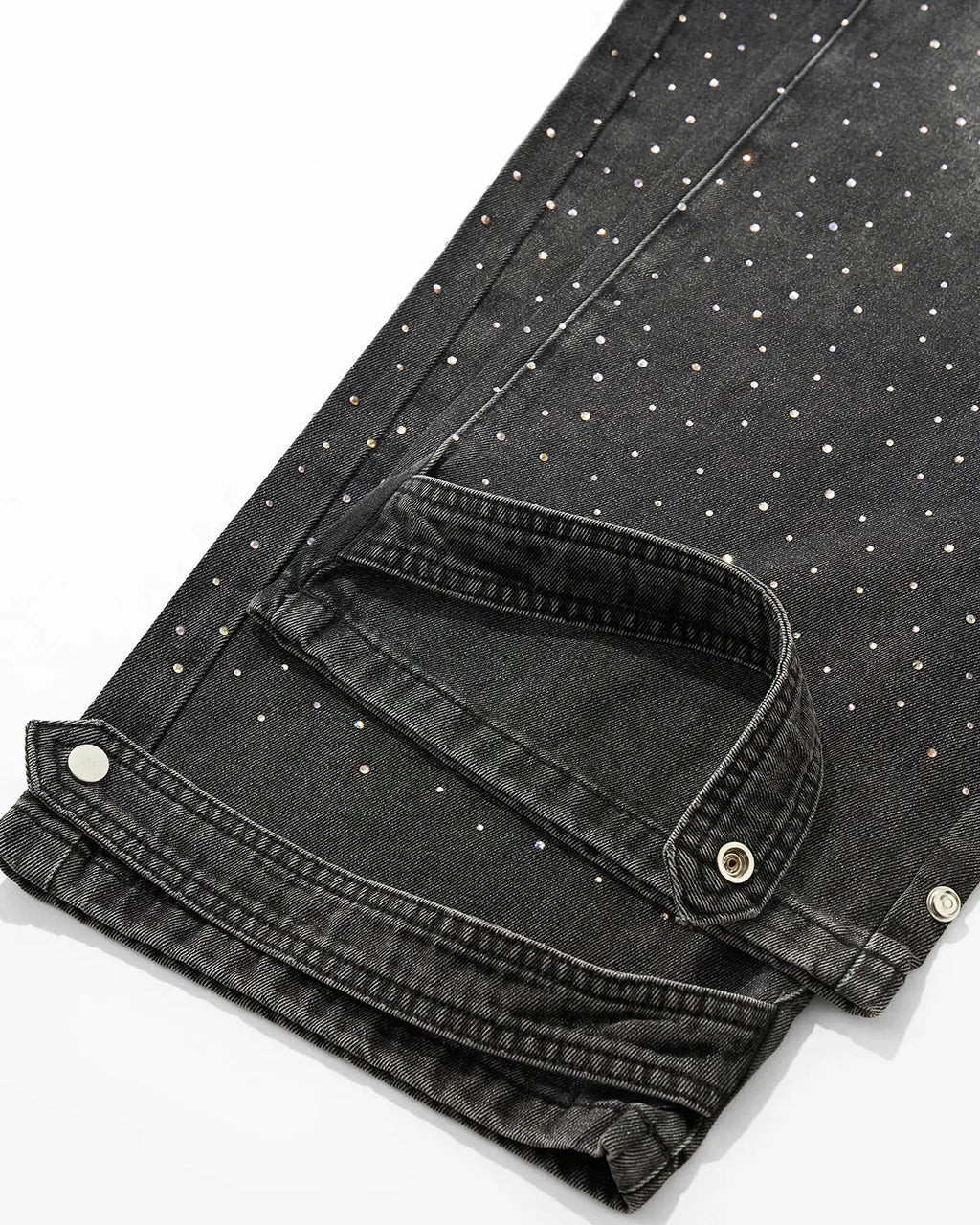 Colorful rhinestone wash baggy jeans by Flation Streetwear featuring vibrant embellishments and relaxed fit denim.