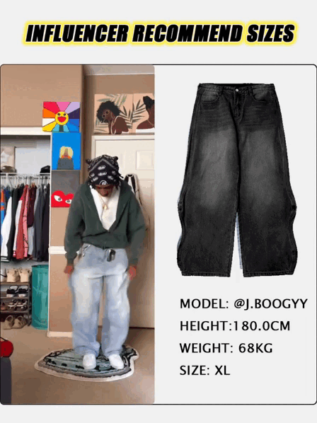 InflationUS Washed Baggy Denim Pants showing relaxed fit with faded denim and casual style on a model.