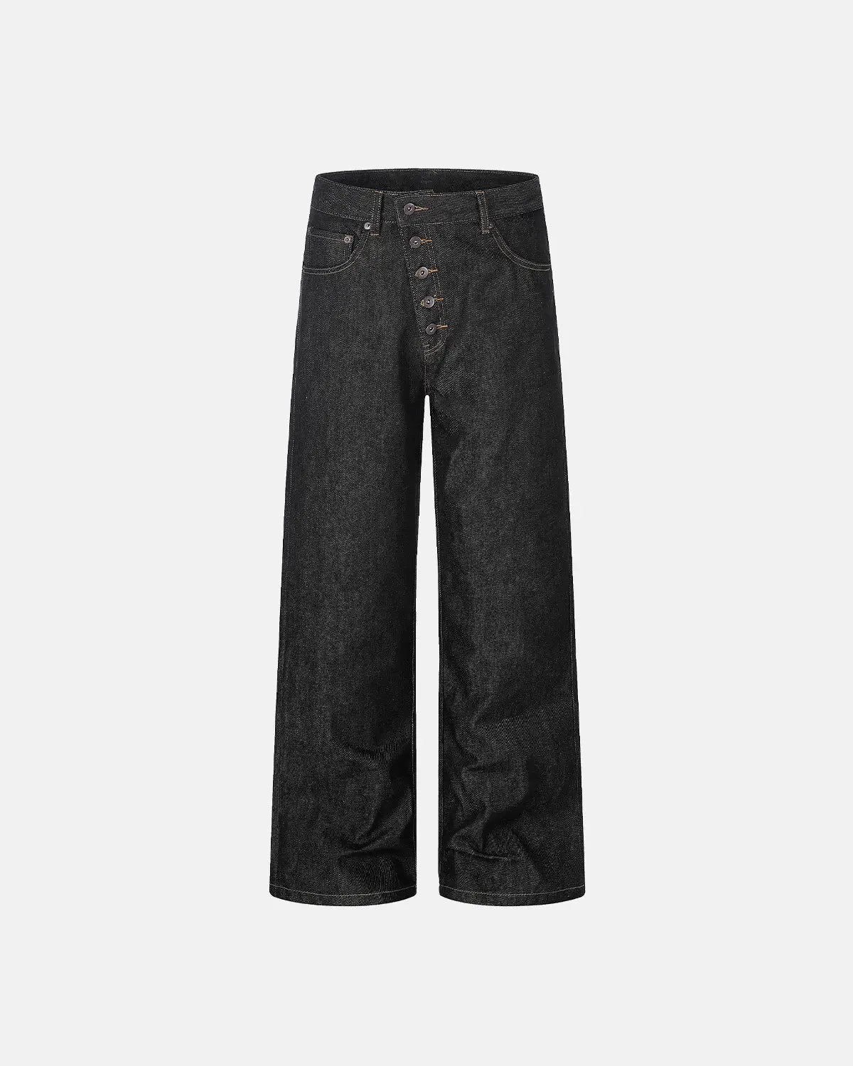Raw baggy jeans with button fly from Inflation Streetwear, featuring a relaxed fit, classic denim wash, and casual streetwear style.