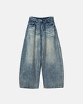 Inflation brand rhinestone washed barrel baggy jeans, stylish streetwear pants with rhinestone details and relaxed fit.