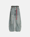 Acid wash baggy jeans with stitching details from Flation Streetwear, relaxed fit and distressed denim style.