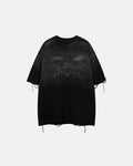 Inflation Streetwear Monkey Washed Distressed T-Shirt, casual black tee with faded distress details and graphic monkey design.