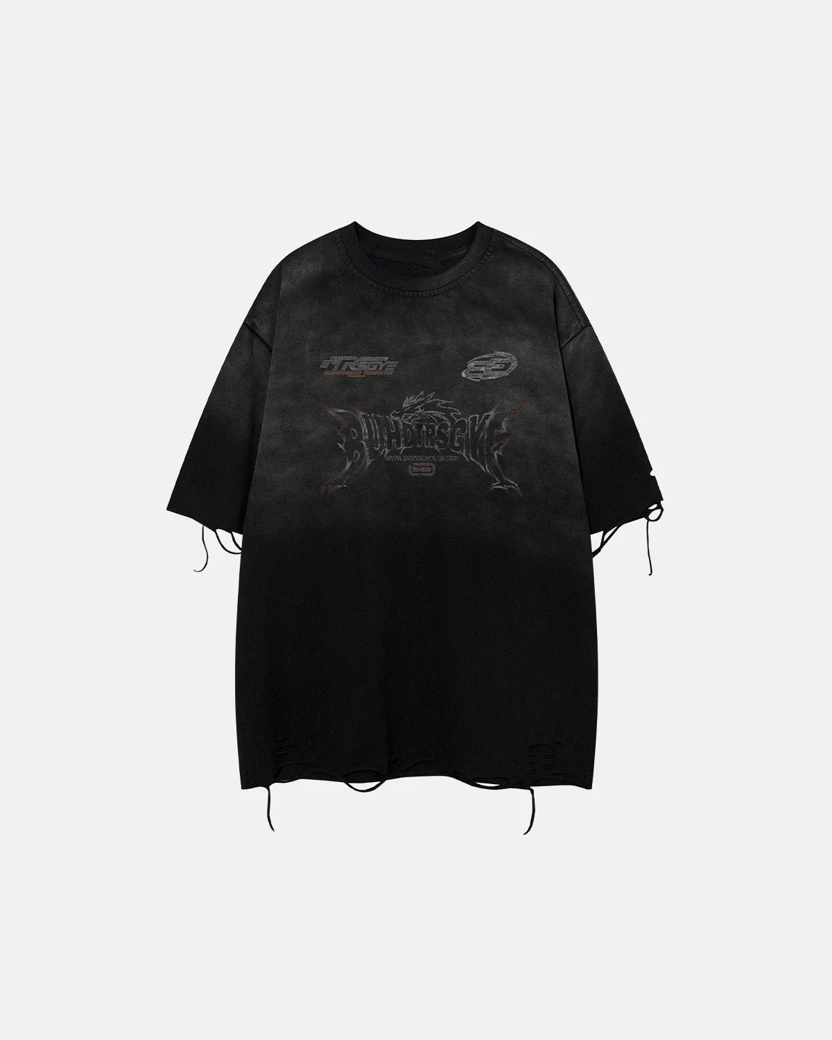 Inflation Streetwear Monkey Washed Distressed T-Shirt, casual black tee with faded distress details and graphic monkey design.