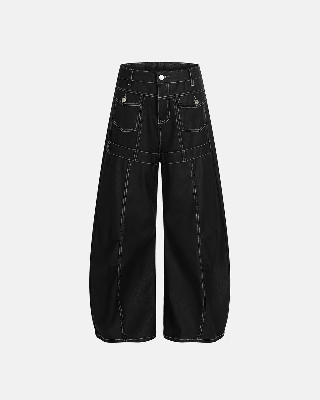 Contrast stitch baggy barrel jeans by INFLATION, showcasing relaxed fit and stylish design with prominent stitching details.