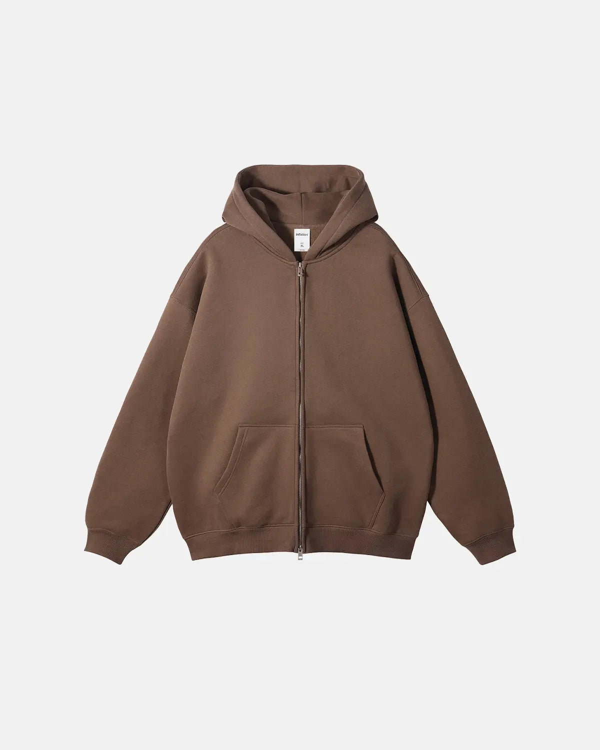 Black fleece double zip-up hoodie jacket by Flation Streetwear with a front zipper and hood, displayed on a plain background.