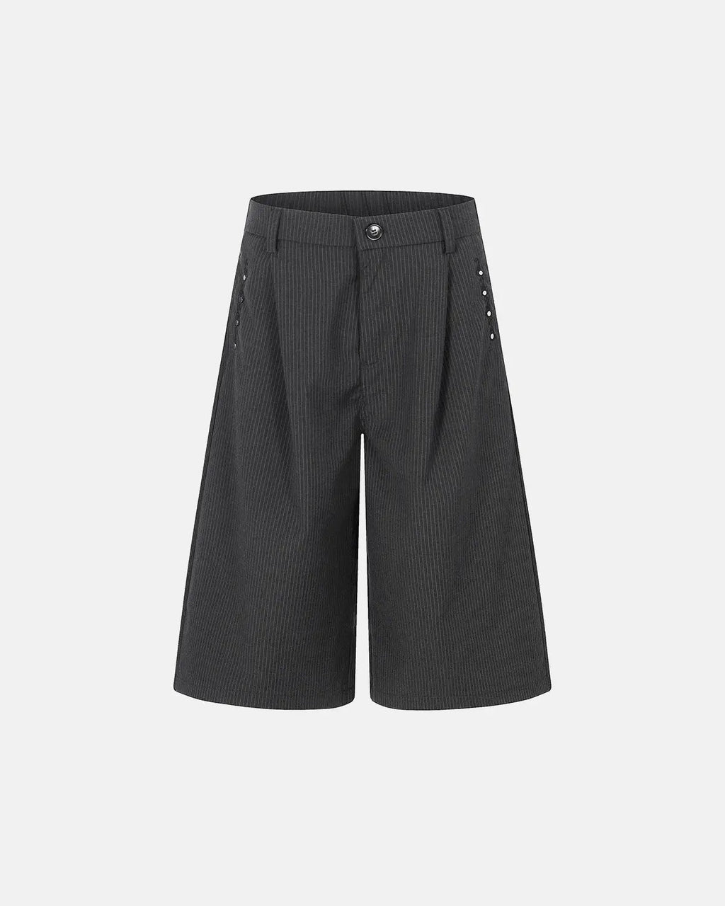 Inflation Streetwear pinstripe stud detail tailored shorts, stylish pants with pinstripes and metal stud accents.