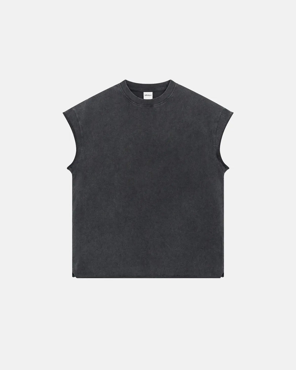 Inflation Streetwear distressed wash tank top with frayed edges and faded fabric, casual sleeveless top for trendy street style.