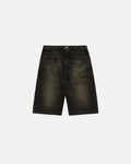 Retro washed Flation streetwear jorts jeans with distressed details and frayed hem, casual summer denim shorts.