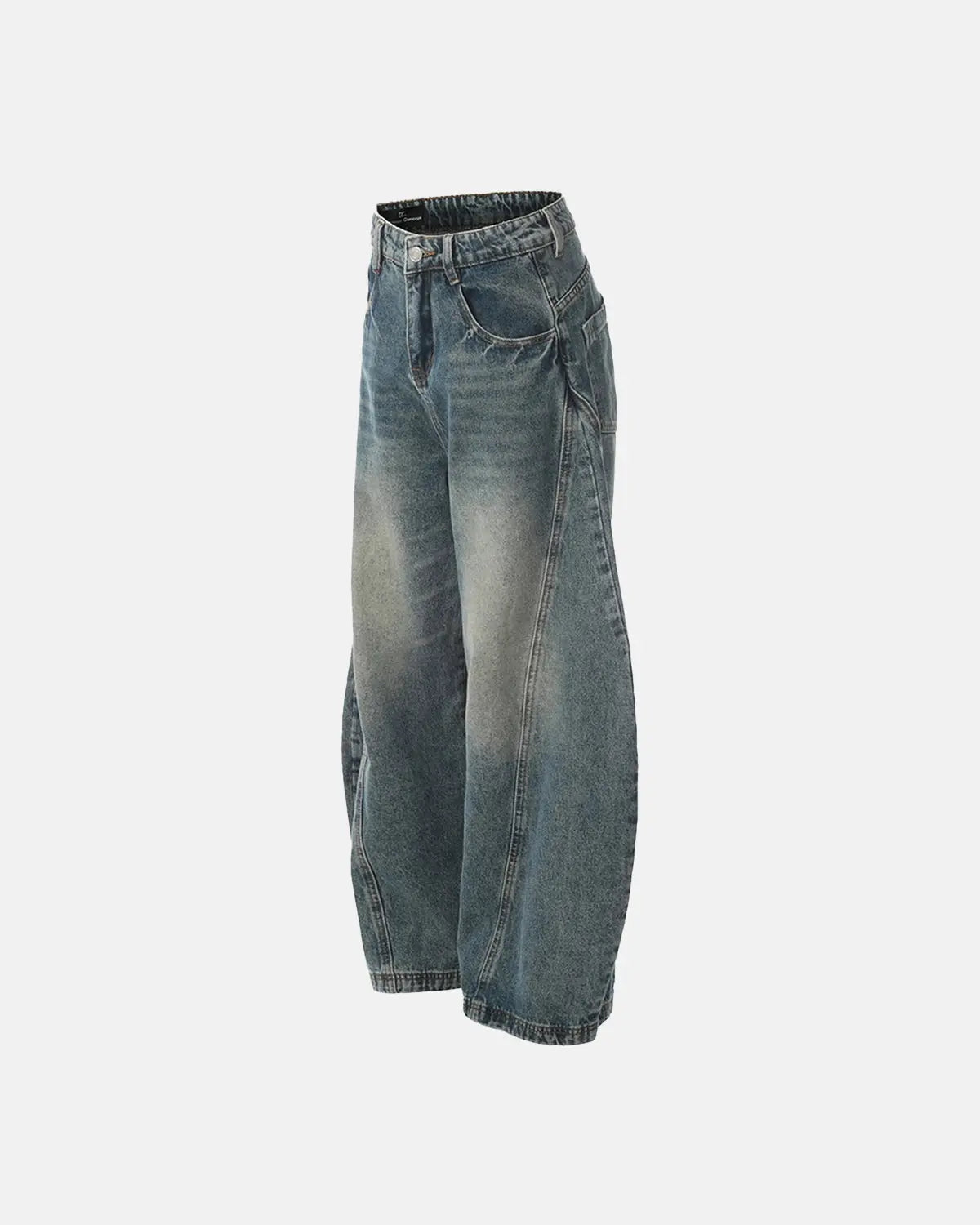 Distressed Flation Streetwear supper baggy jeans, loose fit pants with ripped details, casual streetwear style.