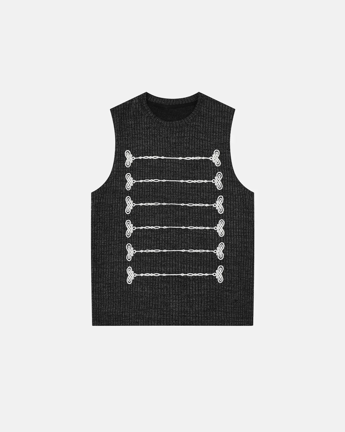 Embroidered knit tank top by INFLATION Streetwear featuring colorful embroidery and a relaxed fit, casual summer style.