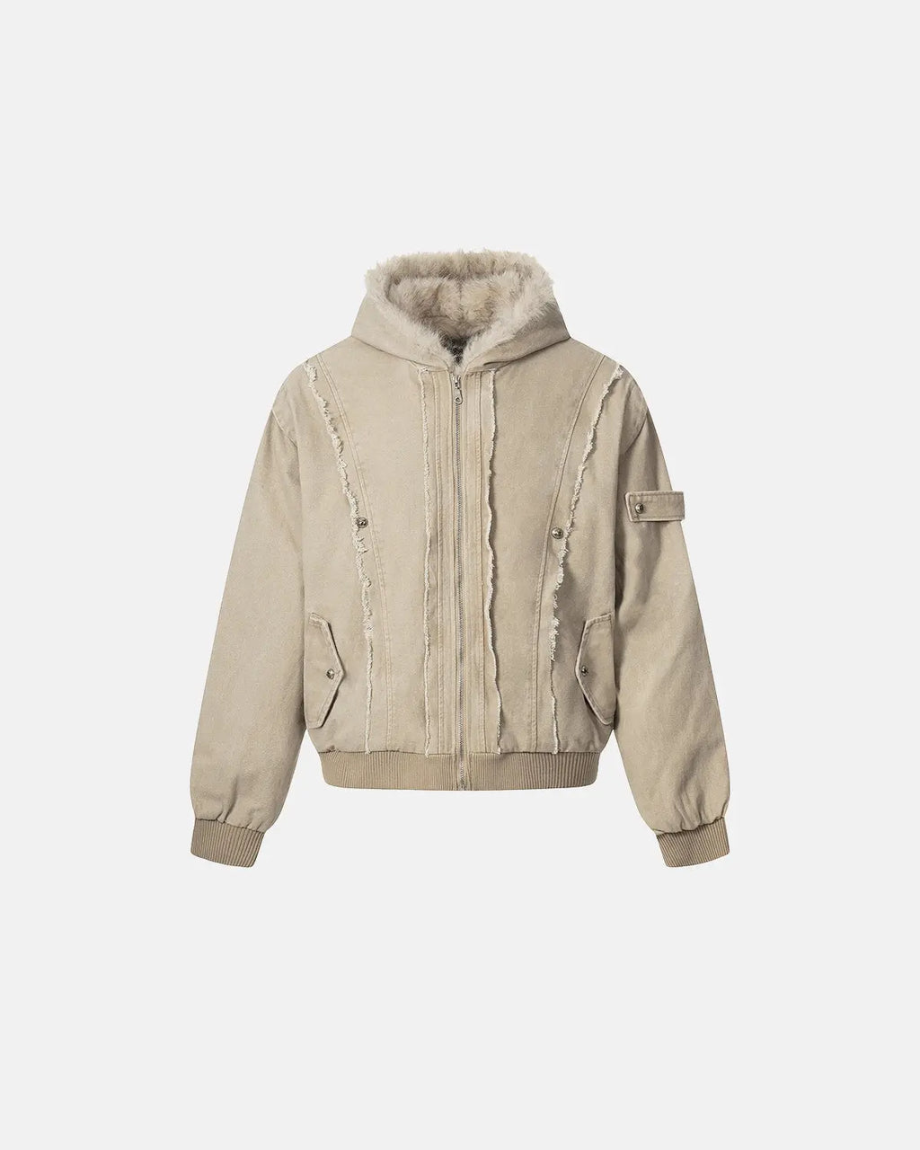 Inflation brand faux fur lined washed hooded jacket with a casual fit, featuring a cozy hood and textured washed fabric.