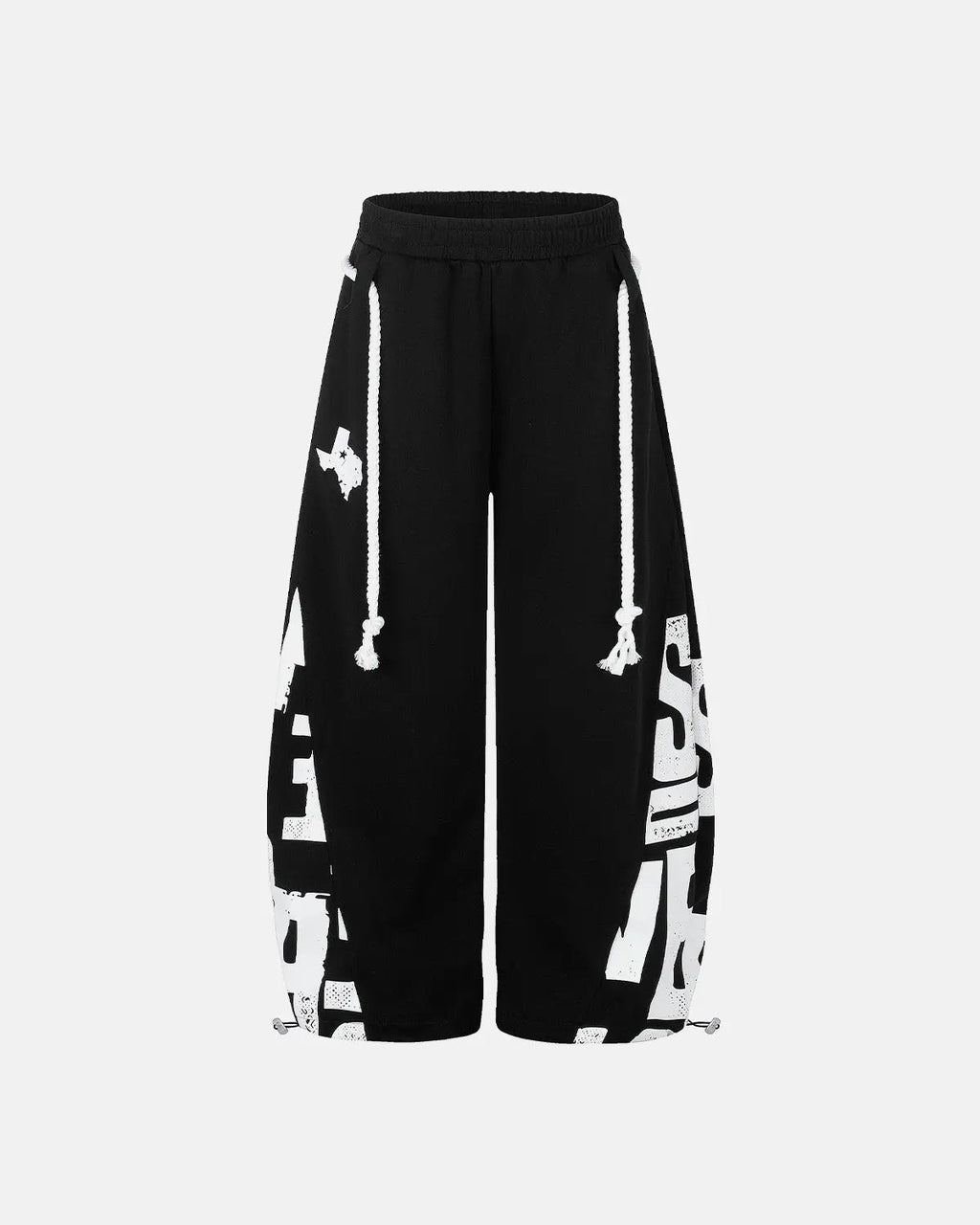 Inflation Streetwear graphic barrel sweatpants featuring bold print and relaxed fit, made from comfortable fabric.