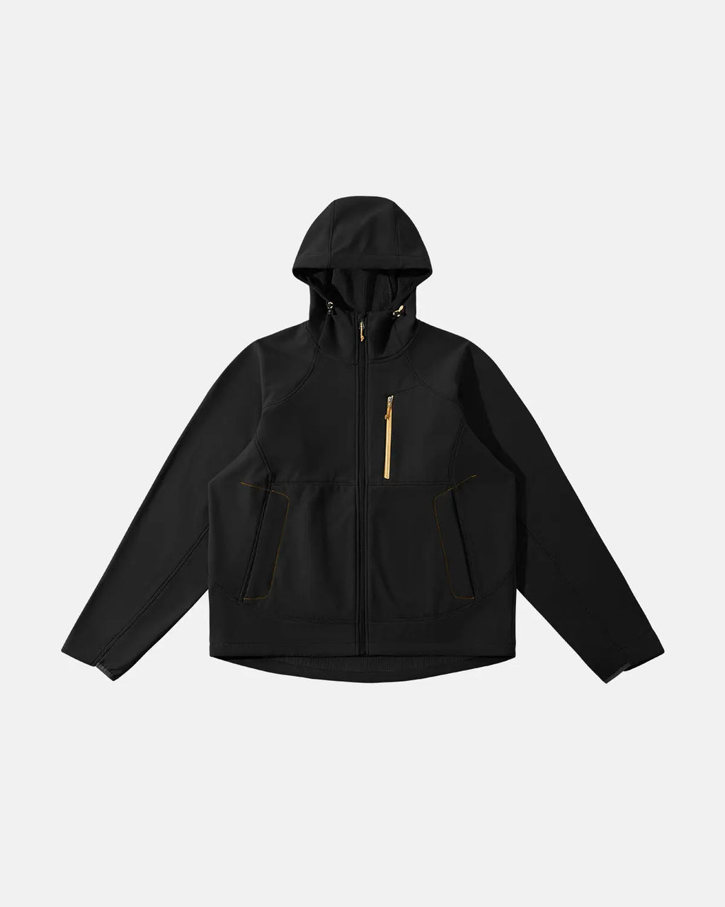 Inflation outdoor fleece-lined softshell hiking jacket with durable fabric and adjustable hood, ideal for outdoor adventures.