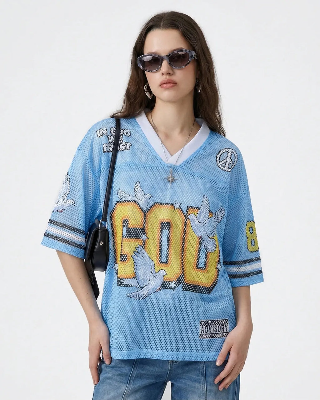 Dove Graphic Mesh Football Jersey by INFLATION featuring bold graphic design and lightweight sports mesh fabric.