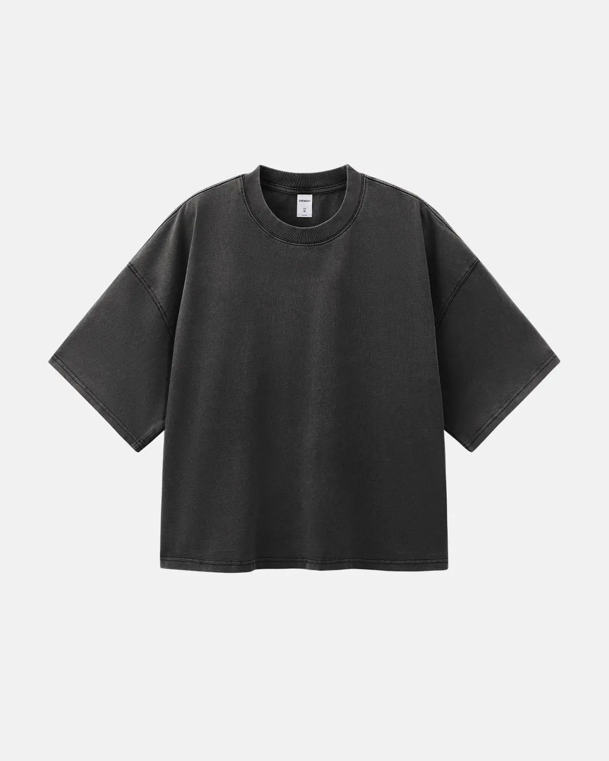 Distressed boxy washed T-shirt by Flation Streetwear featuring a vintage, worn-in look and relaxed fit.