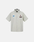 Inflation Streetwear graffiti patch striped shirt showing bold graffiti designs and colorful stripes on a casual men's shirt