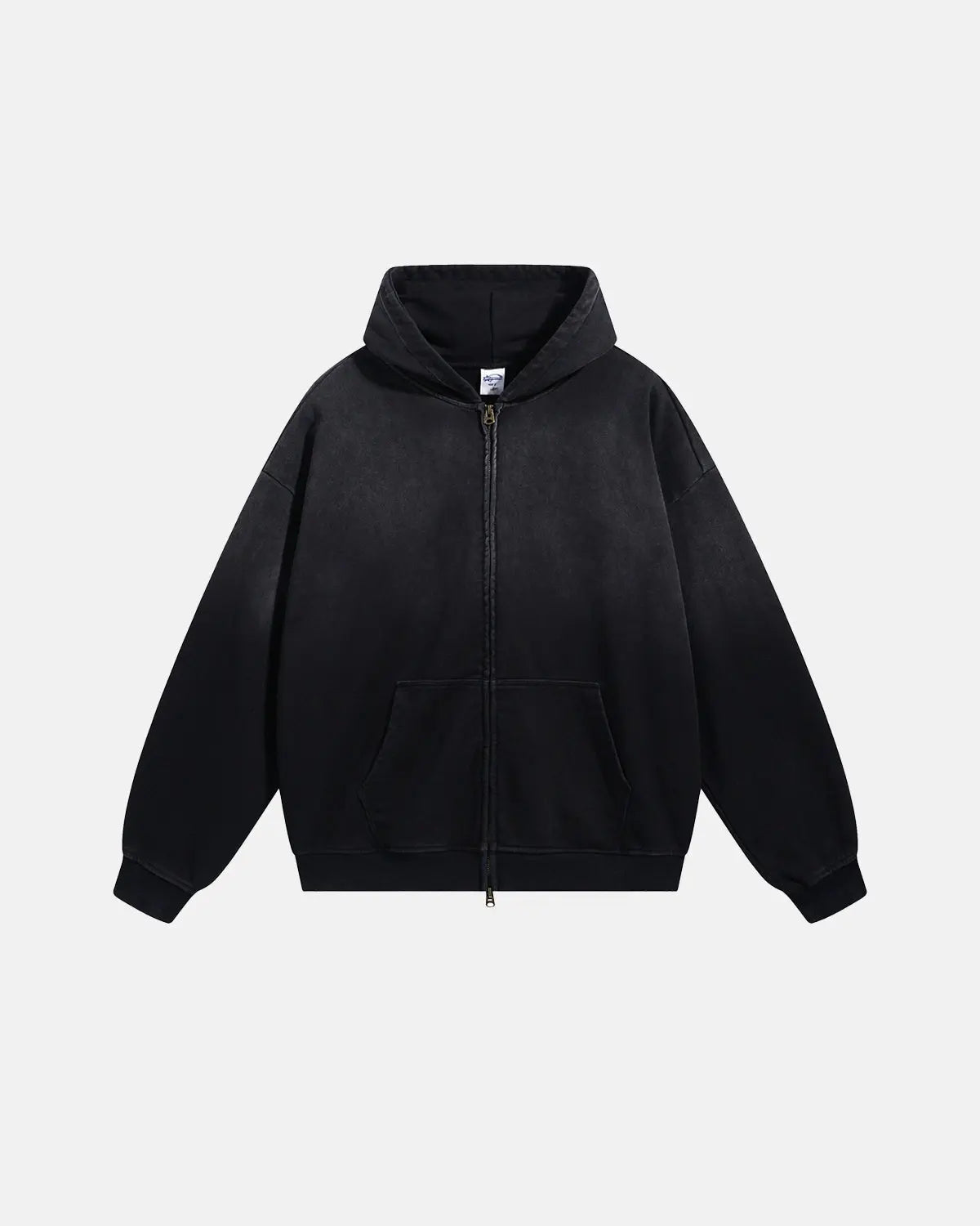 Flation Monkey Wash French Terry zip-up hoodie displayed on a model, showing its front design and casual fit.