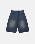 Inflation Double Waist Baggy Jorts with distressed denim, high waist, and relaxed fit, styled for streetwear fashion.