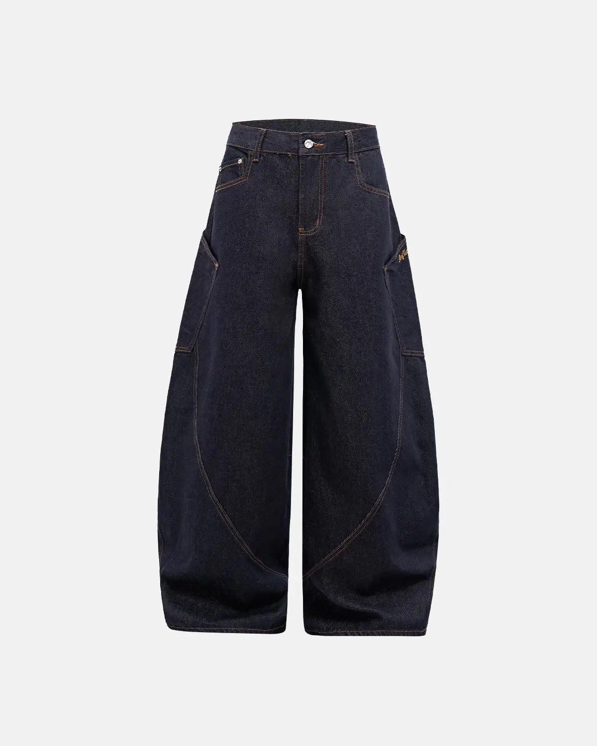 Flation Super Raw Barrel Jeans from INFLATION collection, featuring distressed denim and relaxed fit, styled on a model.