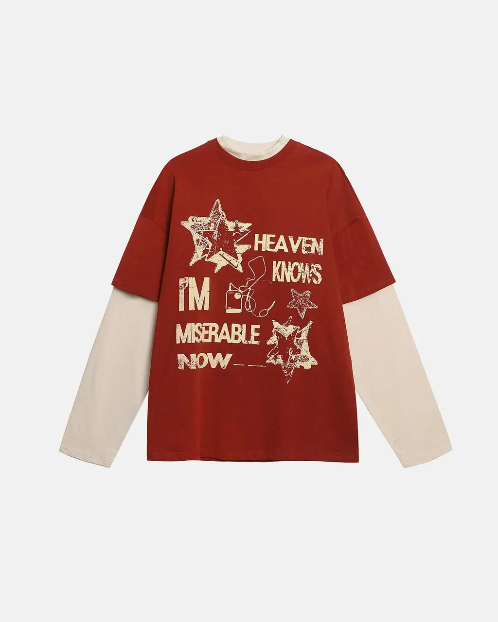 Vintage layered graphic long sleeve T-shirt by INFLATION, featuring a retro-inspired design on soft fabric.