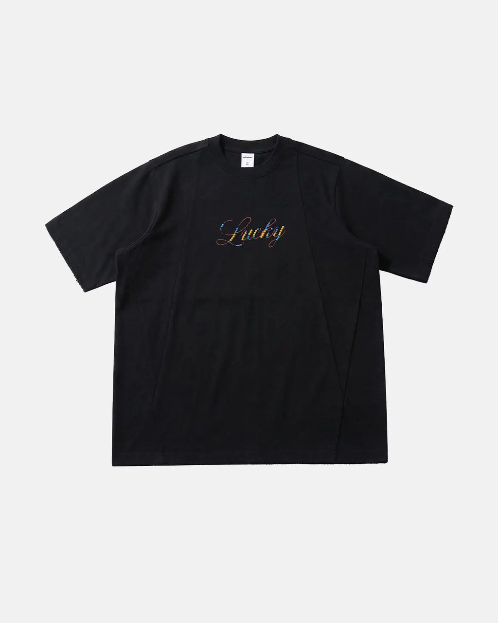 Inflation Streetwear rhinestone lucky graphic oversized tee featuring bold print and sparkling embellishments on soft cotton fabric.
