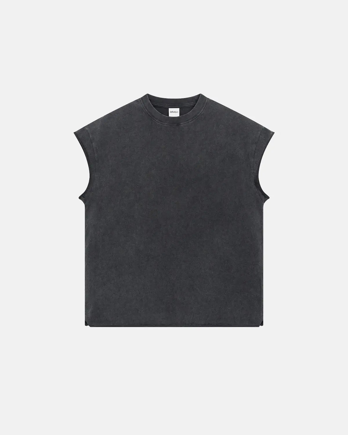Distressed wash tank top by INFLATION Streetwear, featuring a faded, worn-in look with frayed edges and casual style.