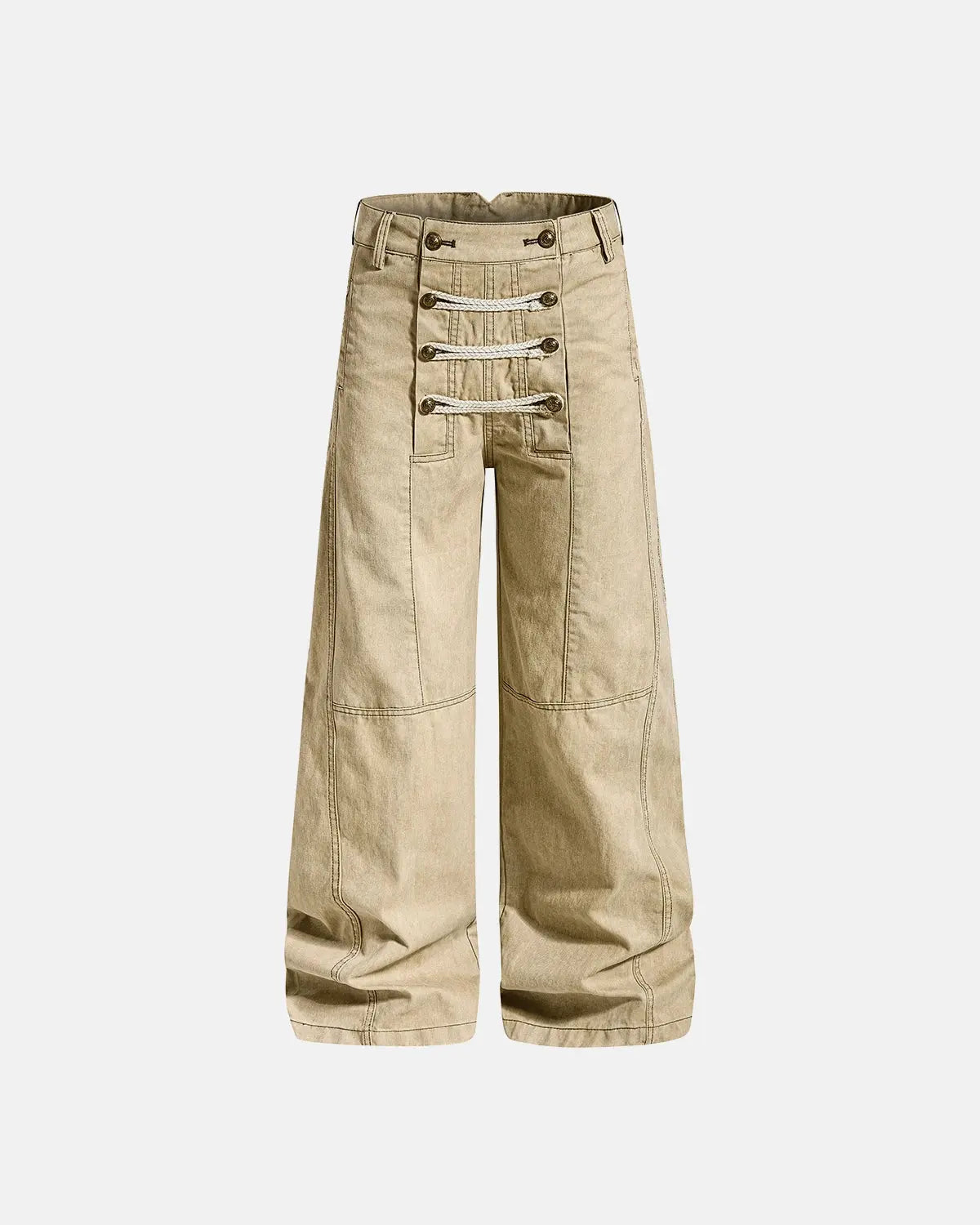 Inflation Streetwear braided rope barrel pants featuring chunky braided rope details and a relaxed fit, stylish streetwear fashion.