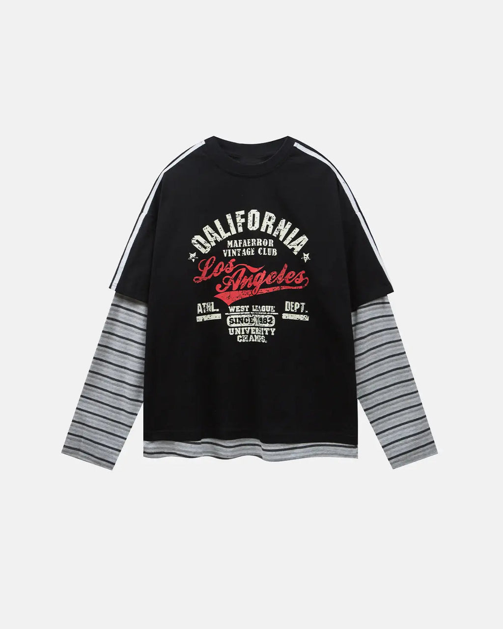 Inflation Streetwear Retro Letter Print Layered Stripe T-Shirt, casual casual tee with bold letter and stripe design in vibrant colors.