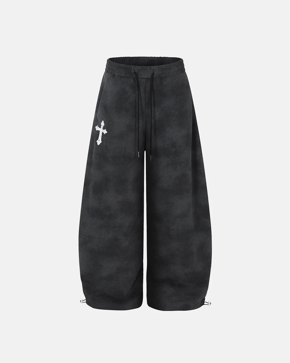 Washed gray cross barrel sweatpants by INFLATION, featuring relaxed fit and streetwear style with comfortable fabric.