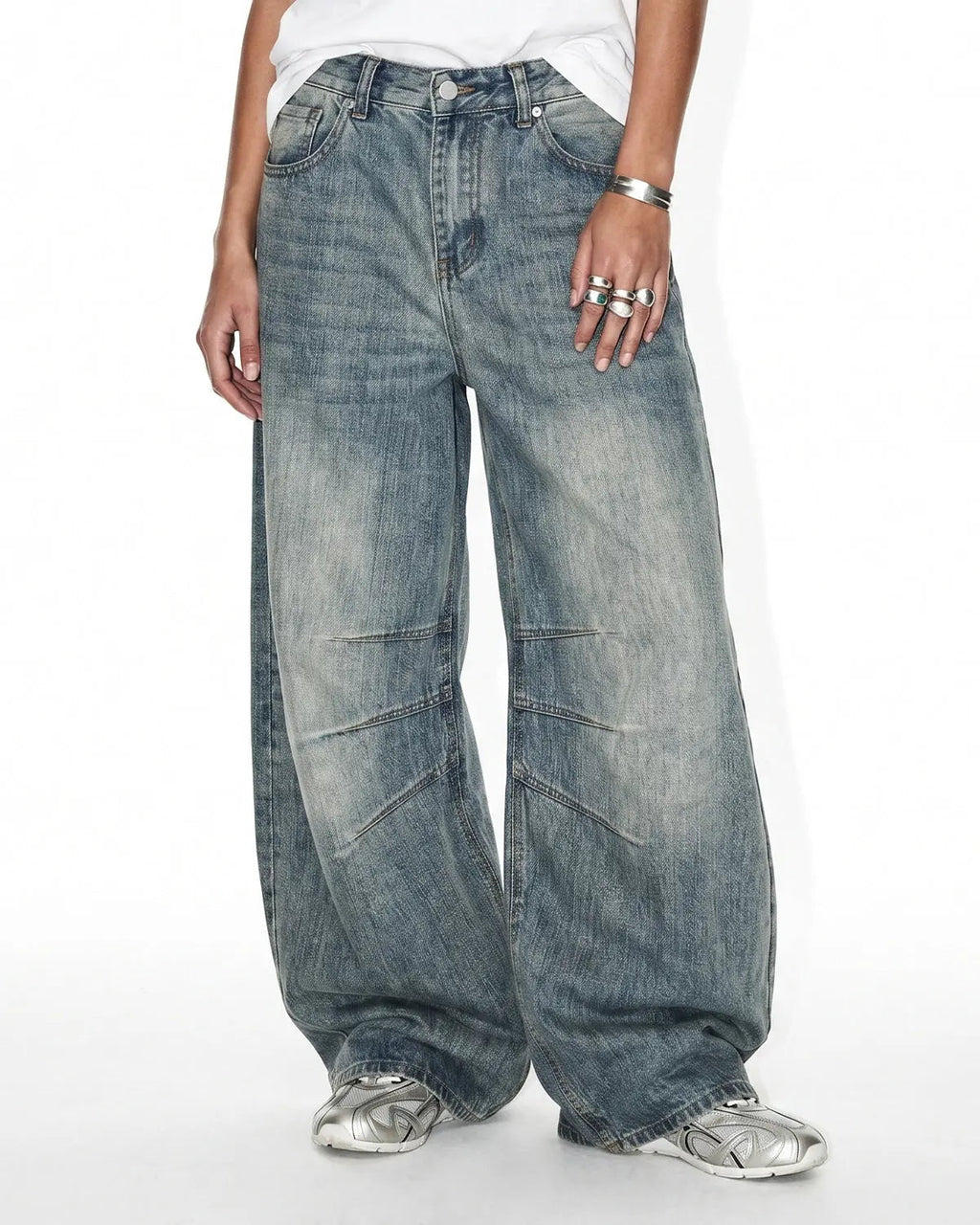 Deconstructed bamboo weave baggy jeans by Flation Streetwear featuring relaxed fit and unique textured bamboo fabric details.