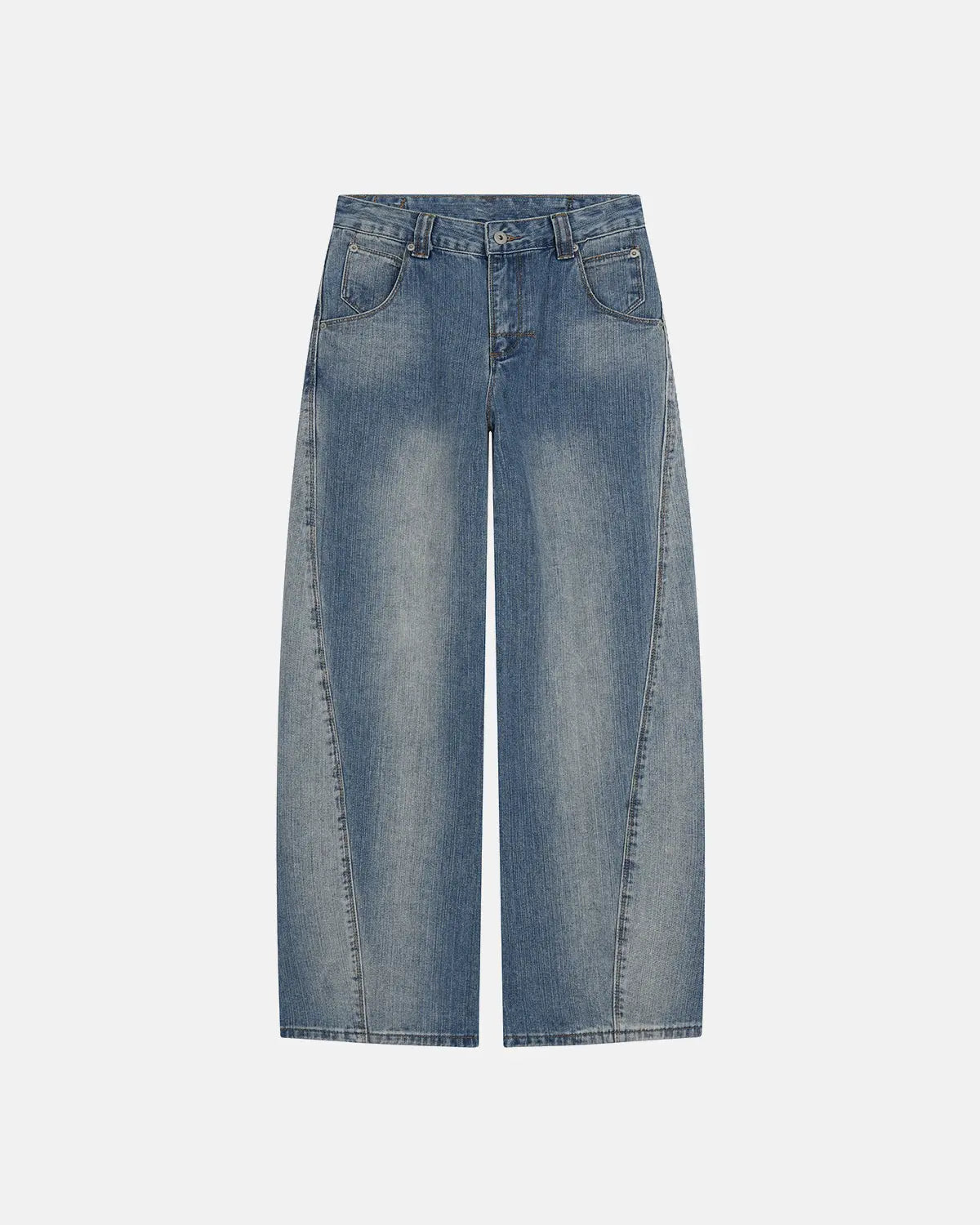 Bamboo weave cinch back baggy jeans from INFLATION Streetwear with relaxed fit and adjustable waistband, showcasing textured fabric and casual style.