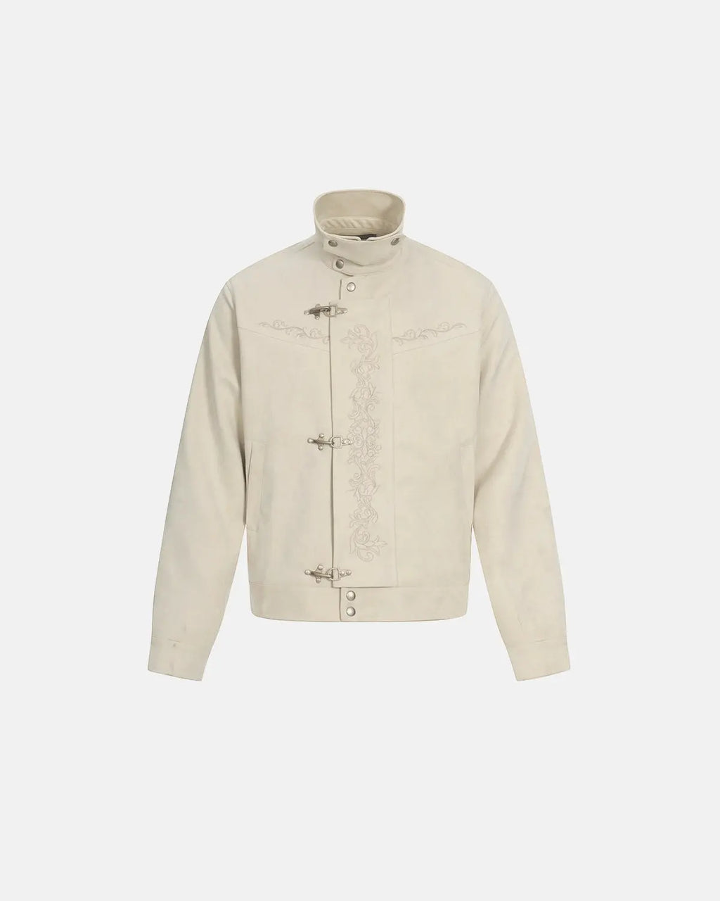 Inflation Streetwear embroidered jacquard cropped clasp jacket with intricate pattern and stylish design.