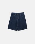 Light blue Flation vintage straight washed jorts, casual denim pants with a relaxed fit and distressed details.