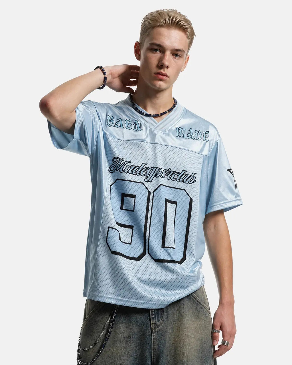 Mesh patchwork oversized jersey by Flation Streetwear featuring a stylish, colorful mesh patchwork design and relaxed fit.